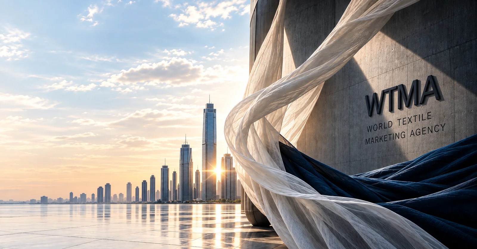 WTMA Headquarters architectural view with flying silk fabric