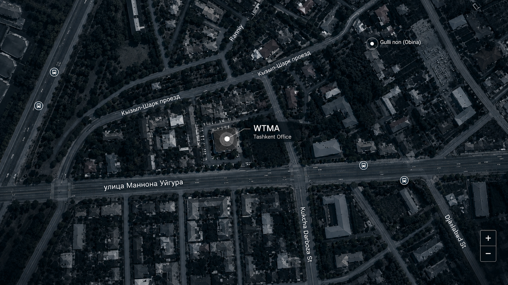 Спутниковая карта Tashkent City с офисом WTMA